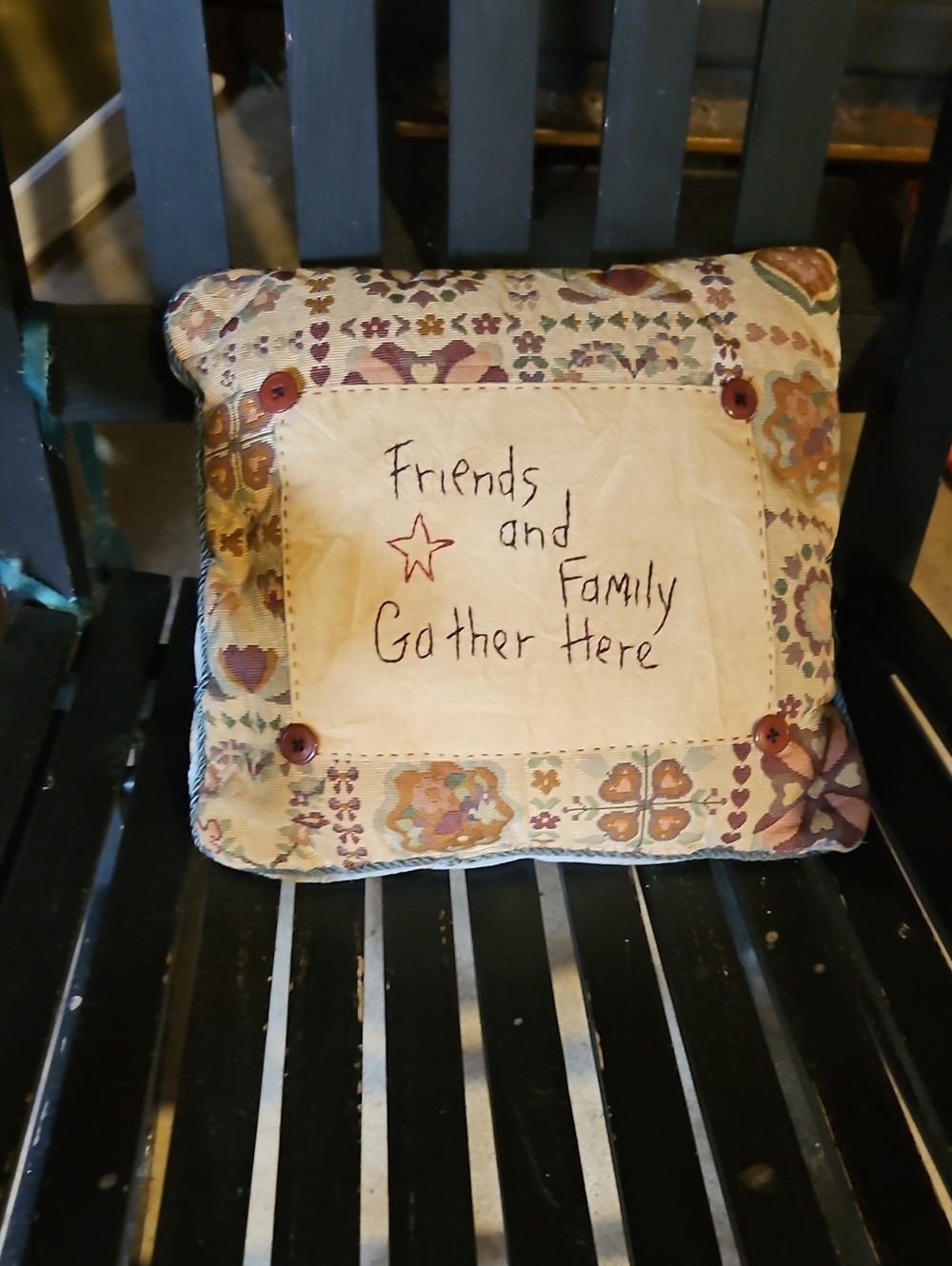 Friends and Family Gather Here Decorative Throw Pillow - Floral Patchwork